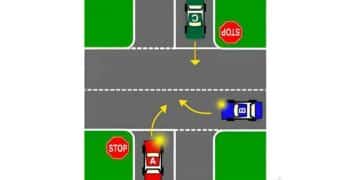 Who has the right of way at the intersection: A, B, or C? the right-of-way rules can make all the difference and potentially save lives.