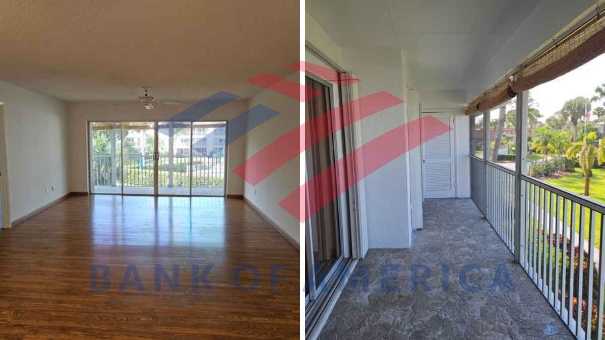 Interior of a beach house for sale by Bank of America for $300,000, located in Stuart, Florida.