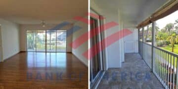 Interior of a beach house for sale by Bank of America for $300,000, located in Stuart, Florida.