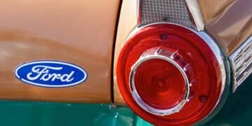 Close-up of a Ford vehicle taillight with the Ford logo. Related to the recall of 272,817 vehicles due to a battery fault in the US