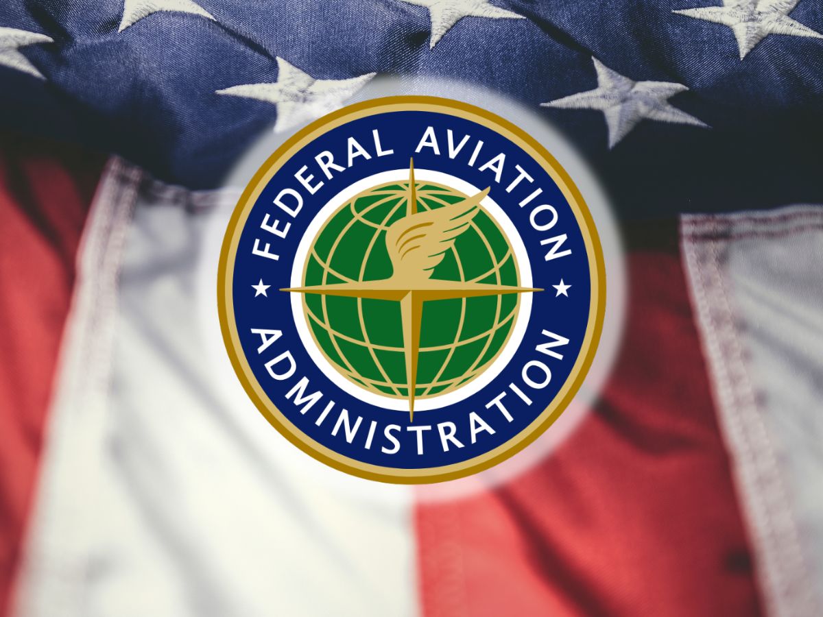 Federal Aviation Administration emblem on an American flag background, signaling U.S. involvement in ICAO’s digital travel credential replacing boarding passes