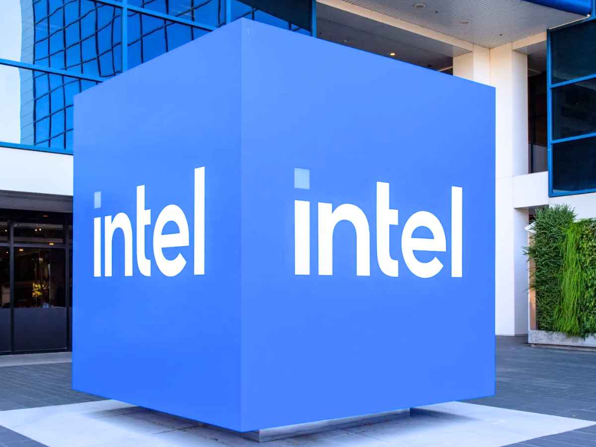 Intel headquarters building exterior with company logo during announcement of 21,000 job cuts under new CEO Lip-Bu Tan