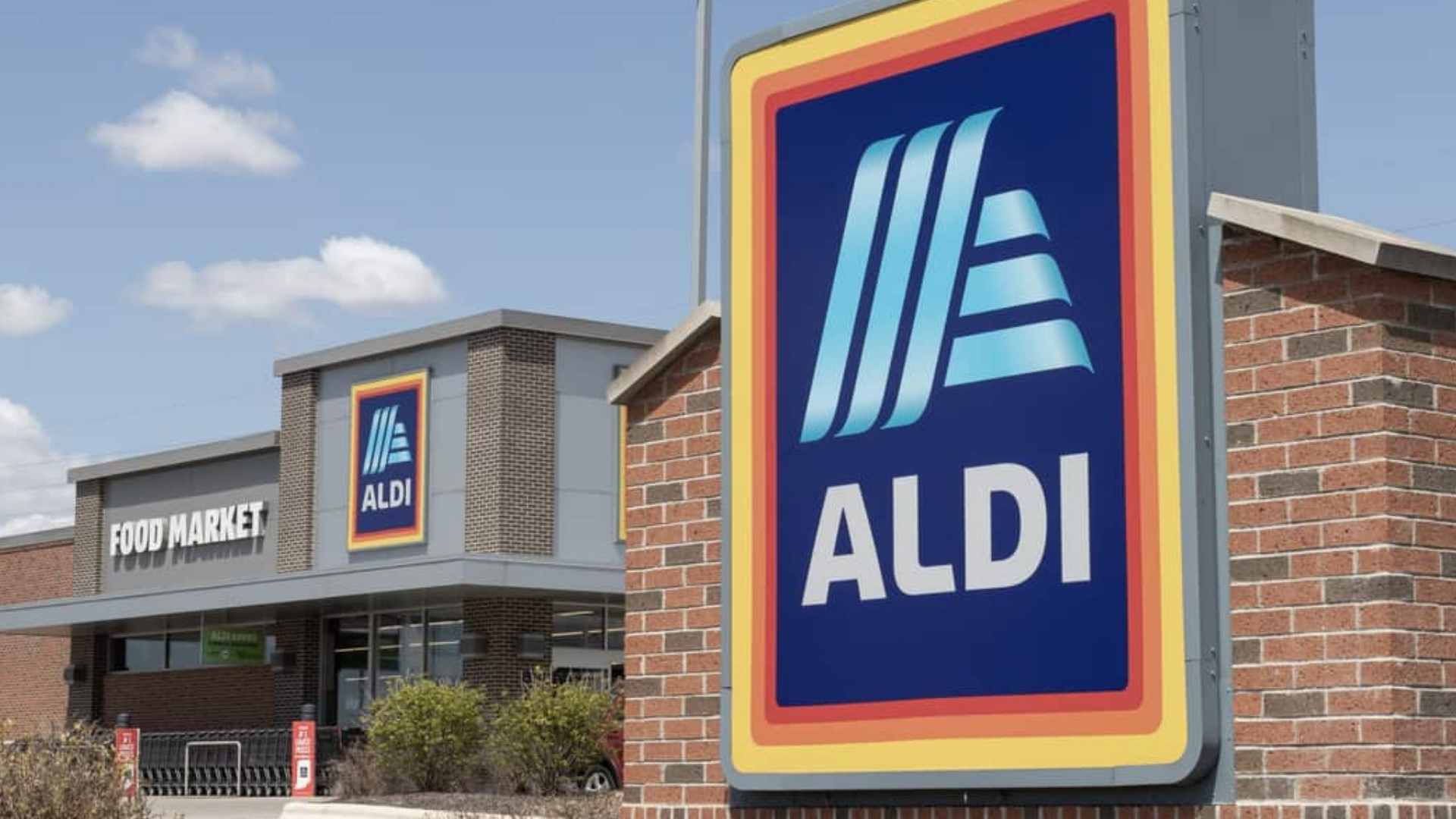 Aldi storefront; retailer recalls Happy Farms Colby Jack shredded cheese over metal contamination in four states
