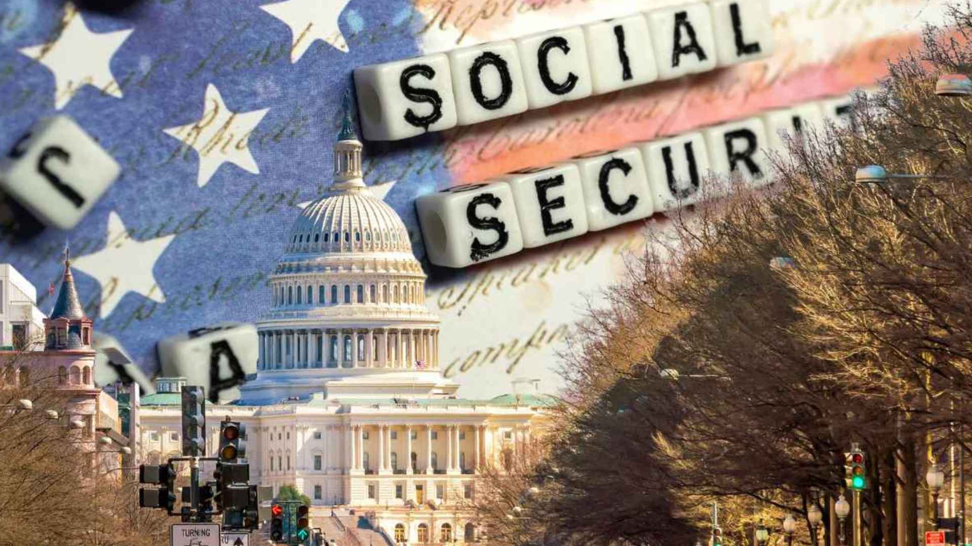 U.S. Capitol dome with dice-like cubes spelling “SOCIAL SECURITY,” symbolizing congressional changes to retirement-age rules