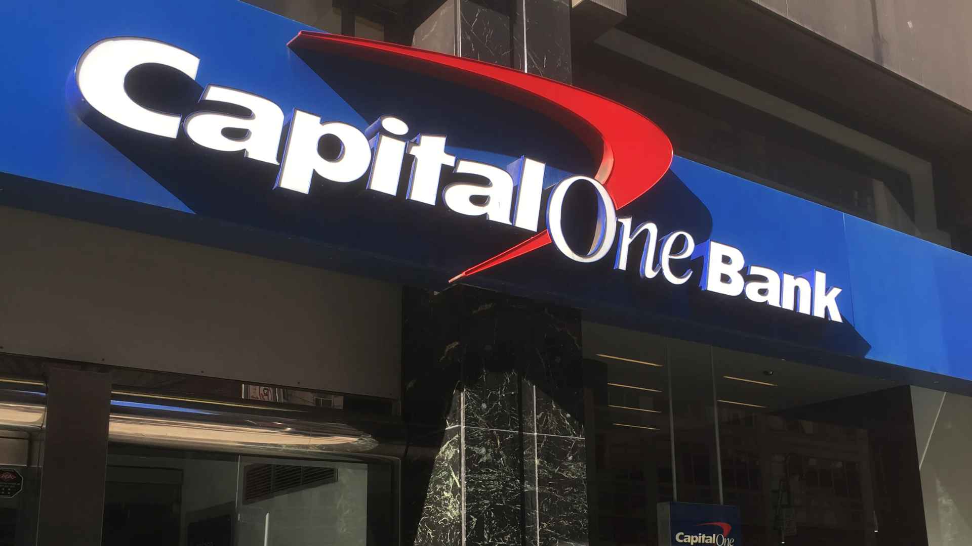 Capital One Bank branch exterior signage on a building facade