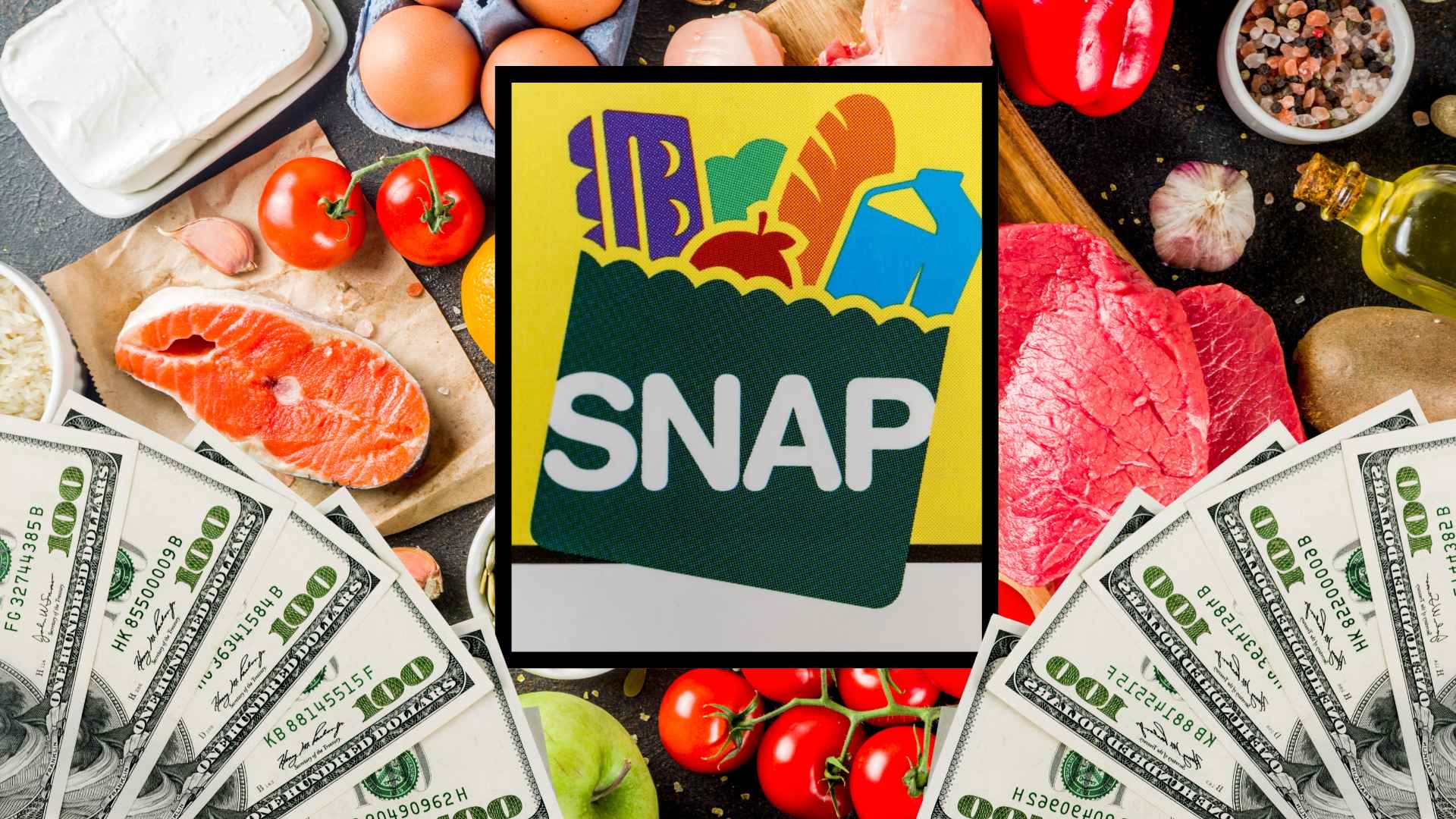 Lone Star EBT card alongside fresh produce and U.S. currency, illustrating SNAP benefit distribution for Texas recipients.