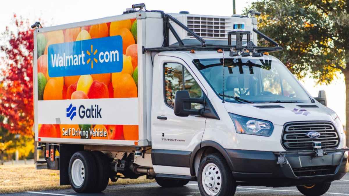 walmart.com self-driving delivery truck equipped with gatik autonomous technology parked outdoors