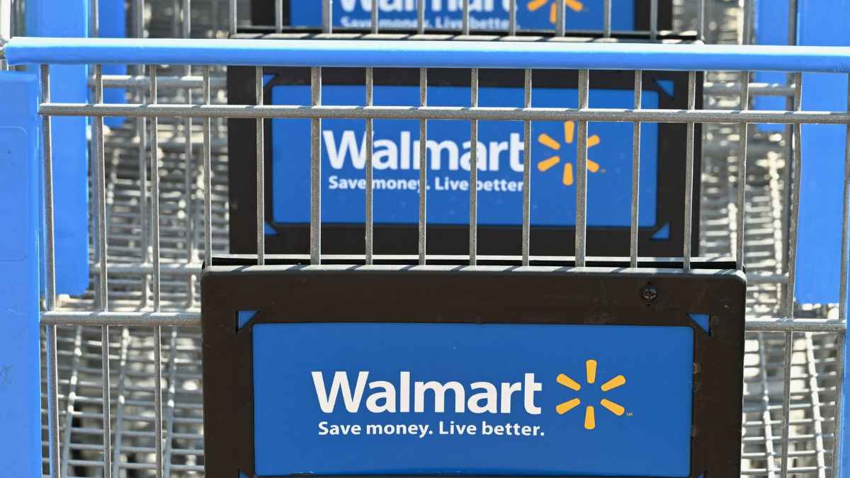Walmart shopping carts lined up outside a store amid confirmed U.S. location closures