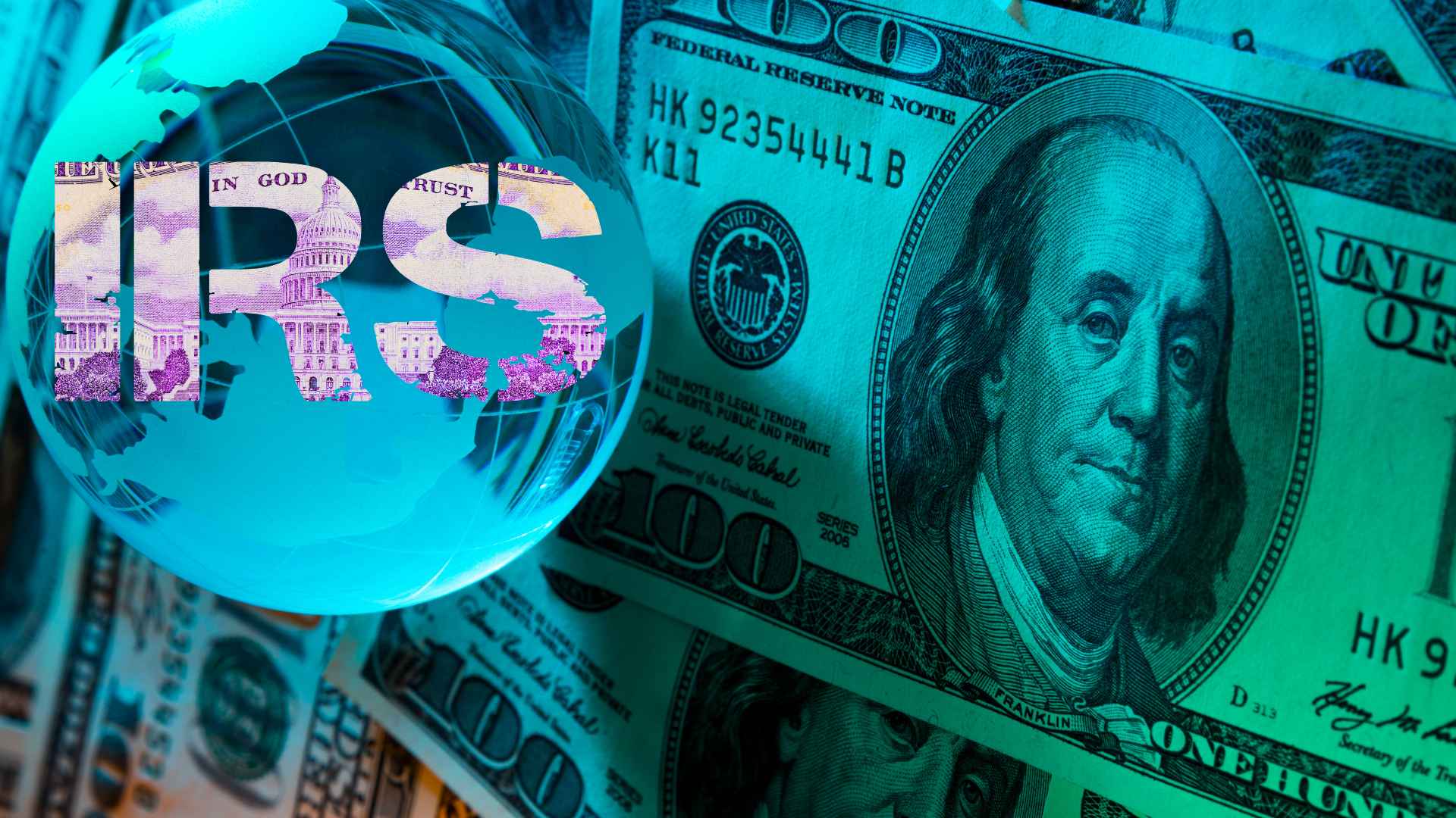 IRS globe illustration over $100 bills symbolizes $3,034 tax refunds reaching eligible taxpayers’ bank accounts by June 15