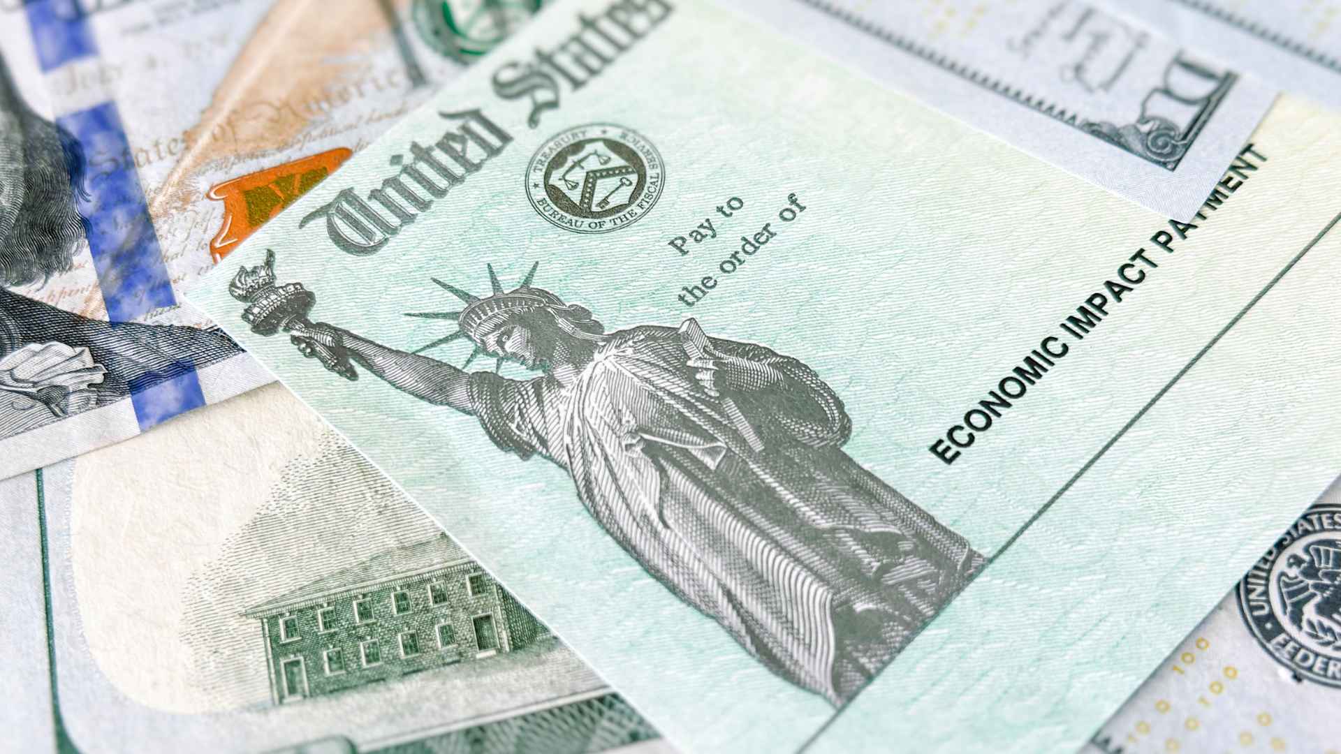 Close-up of U.S. Treasury economic impact payment check symbolizing New York’s one-time $400 stimulus payout for taxpayers