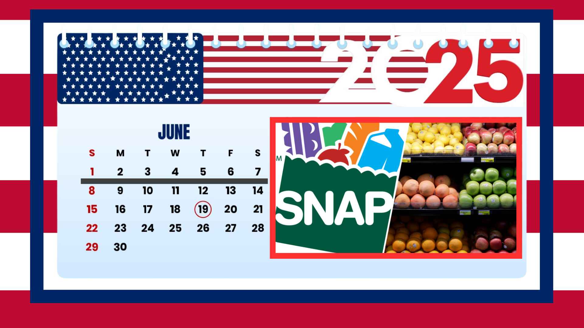 Texas SNAP June 2025 calendar graphic highlighting first-week deposits (June 1–5) for Lone Star cardholders with EDG endings 00-17.