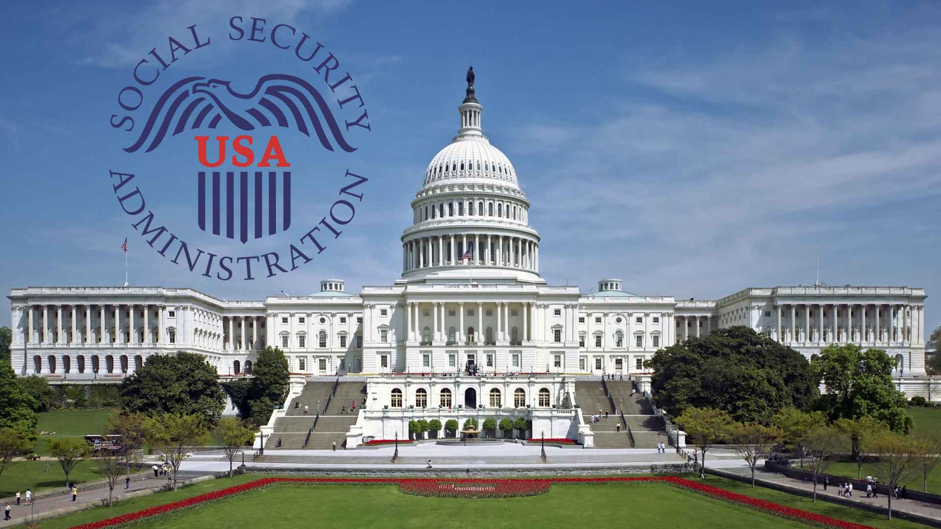 Social Security Administration logo overlaying the U.S. Capitol, representing 2025 benefit, earnings-limit, and Medicare changes for retirees.