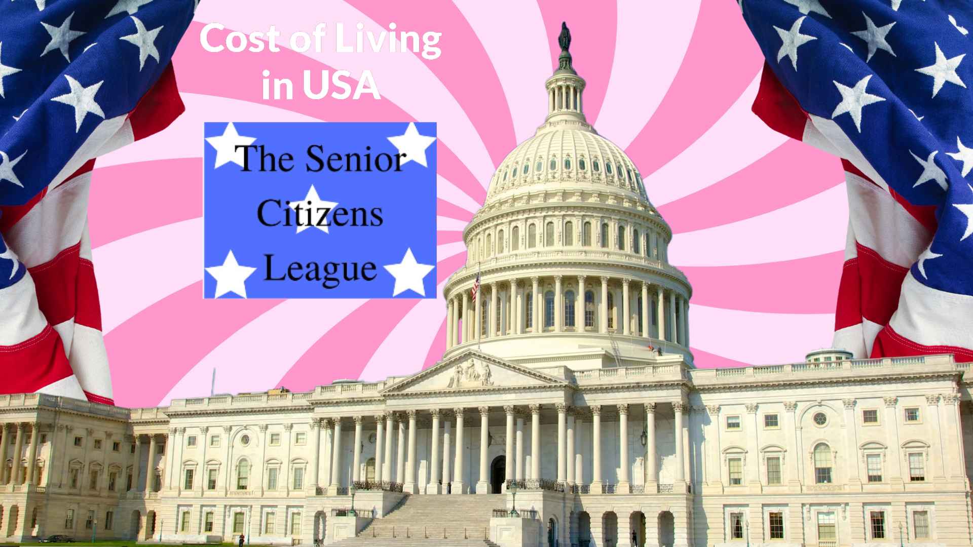 United States Capitol flanked by American flags with “Cost of Living in USA” and The Senior Citizens League logo, illustrating TSCL’s warning about a modest 2026 Social Security COLA.