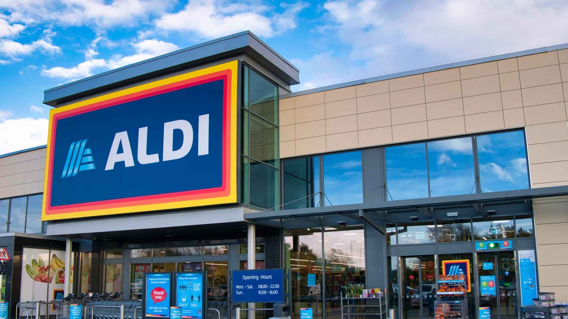 Exterior of Aldi supermarket, home of the frozen meal Aldi customers prefer over Costco and Sam's Club.