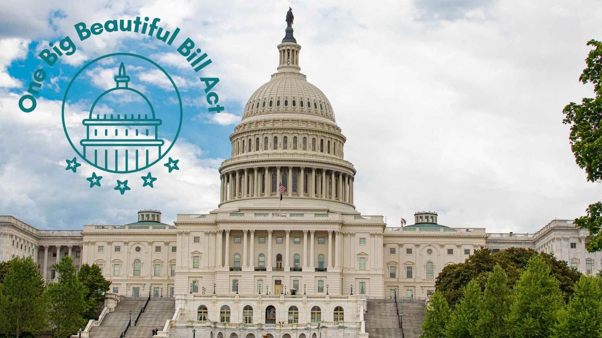 One Big Beautiful Bill Act over the U.S. Capitol building, symbolizing Trump's proposed changes to Social Security taxes.