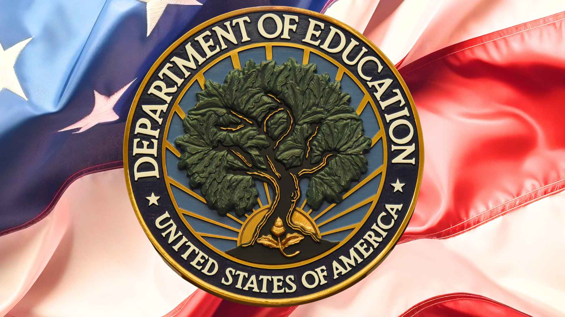 Department of Education pauses IBR student loan forgiveness, official emblem on U.S. flag background