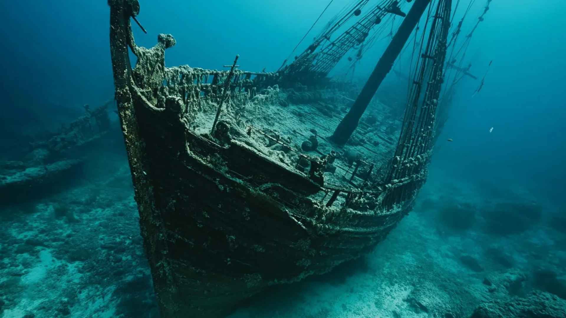 Underwater view of the 1721 Portuguese shipwreck attacked by pirates discovered near Madagascar