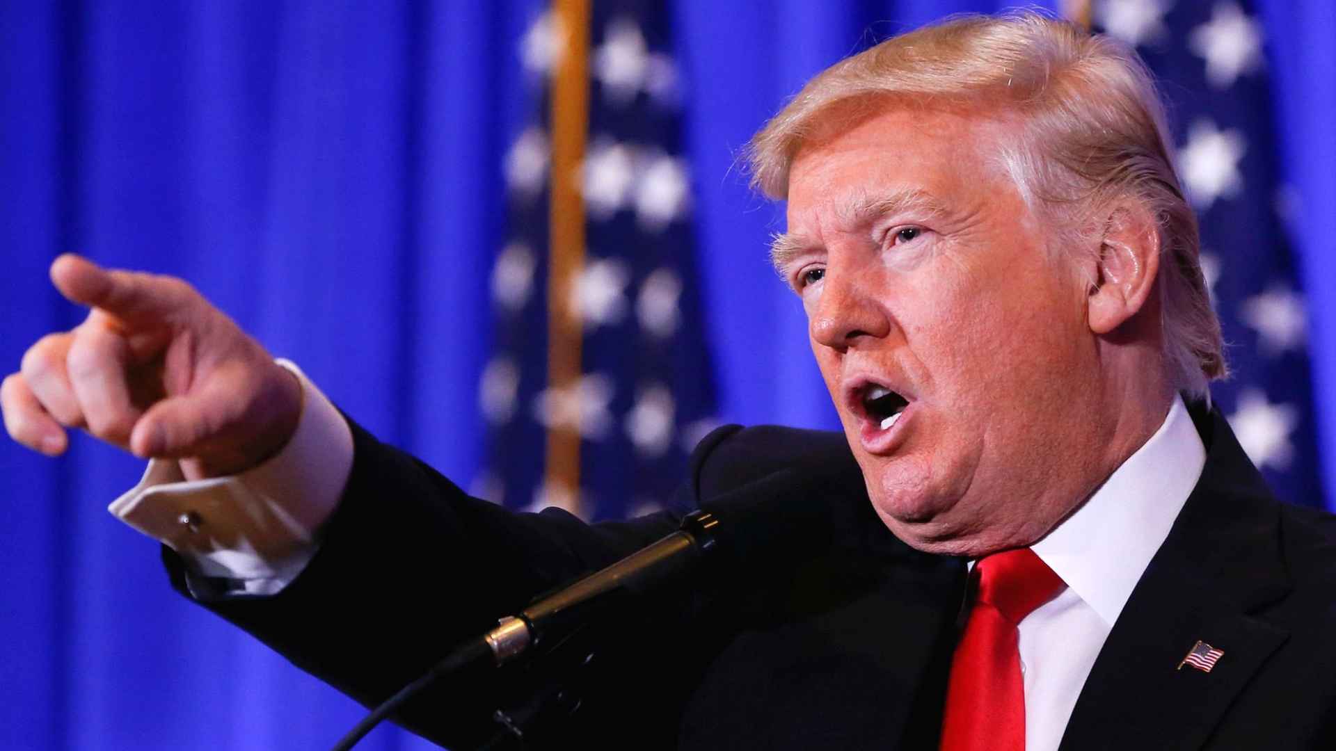 Donald Trump speaking about immigration enforcement and visa cancellations affecting Iowa meatpacking workers