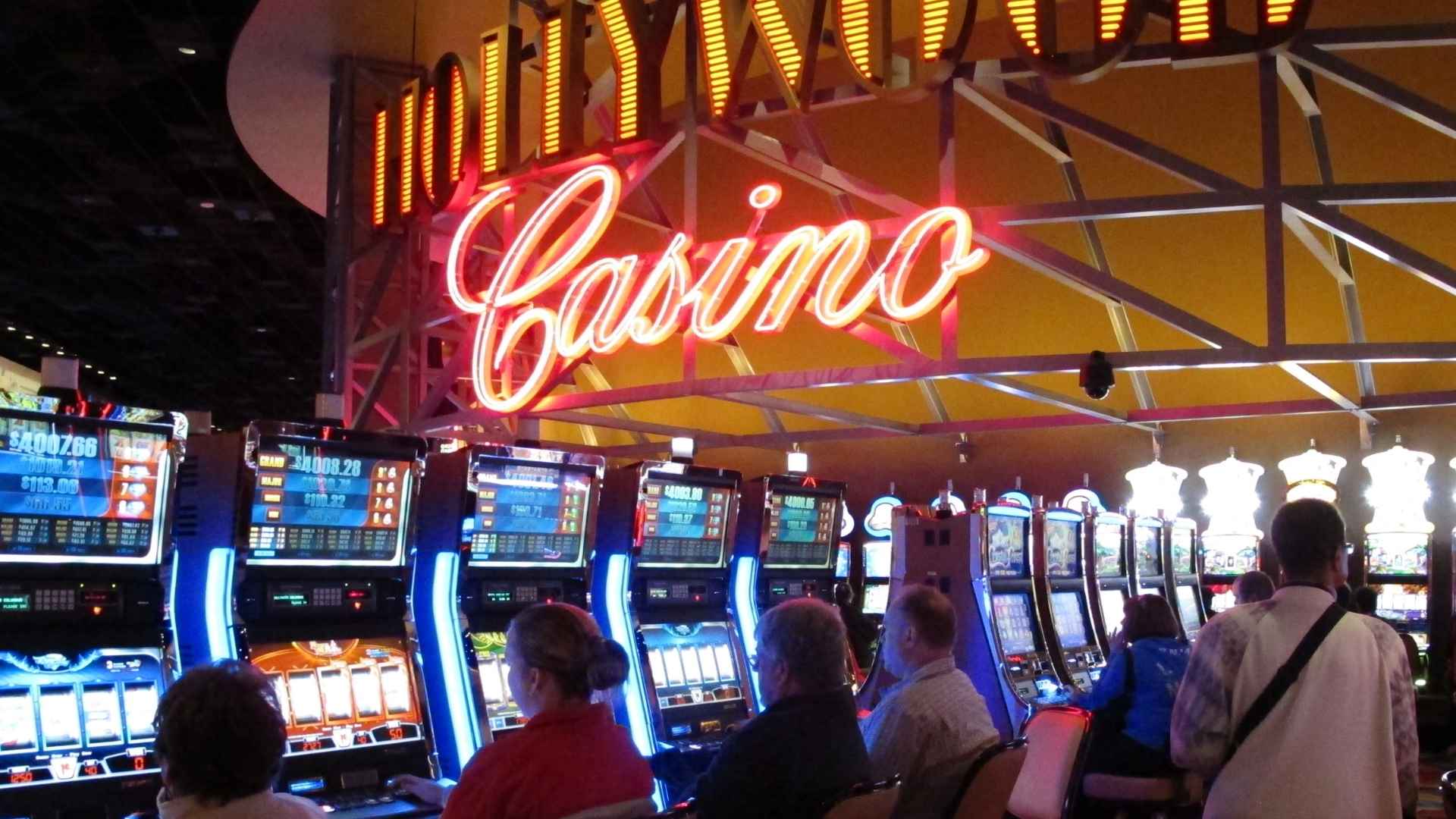 Visitors playing slot machines inside Hollywood Casino Joliet riverboat before its closure.