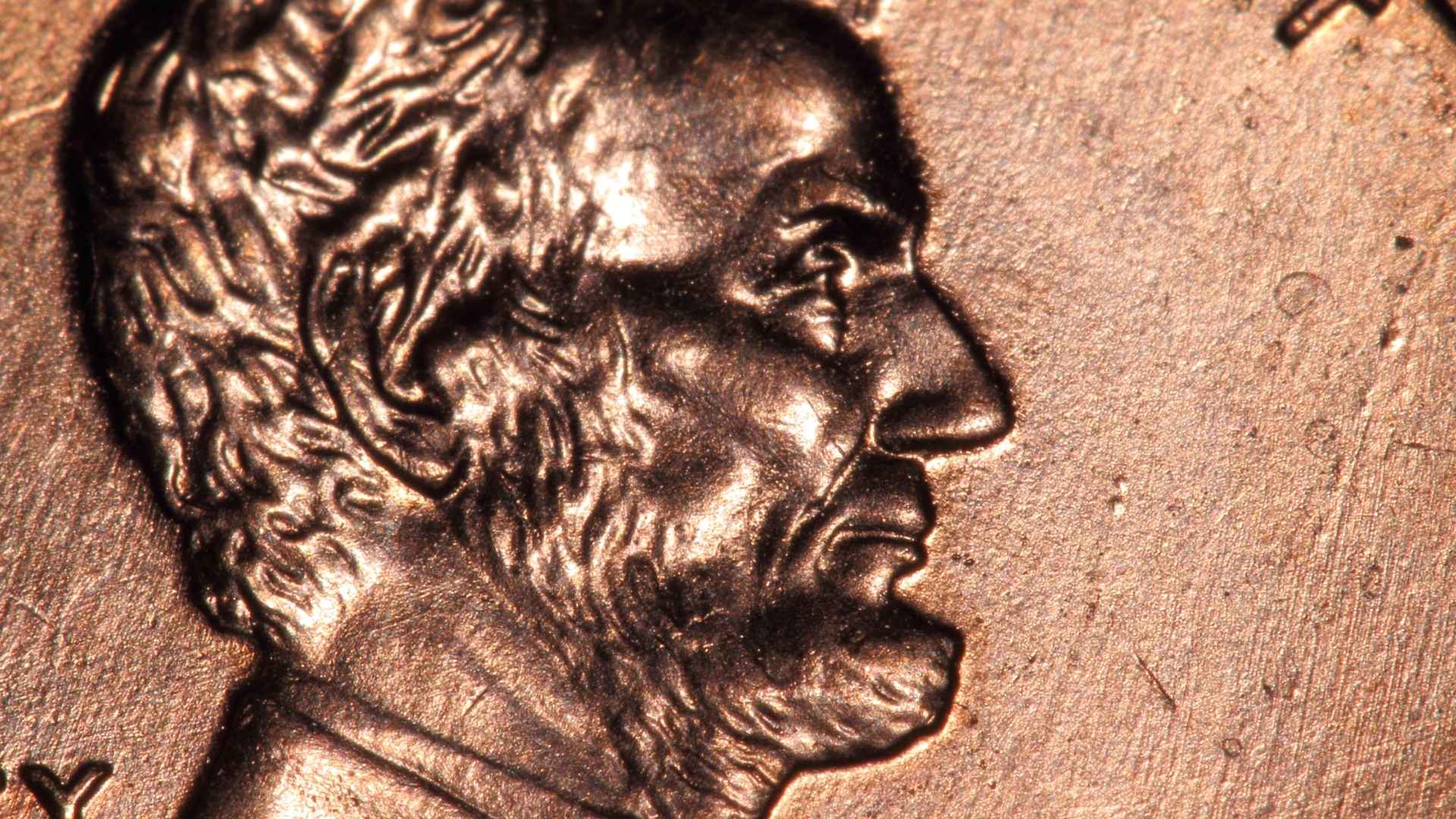 Close-up of Abraham Lincoln on a rare wheat penny minted between 1909 and 1958