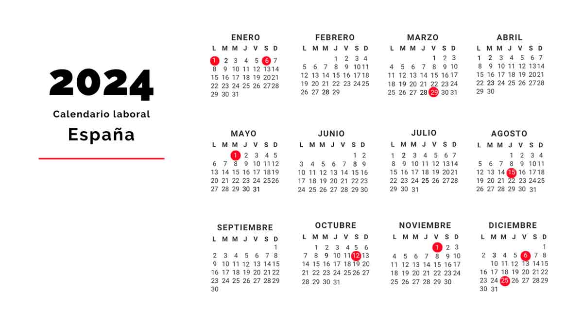 Calendario con los festivos del puente de diciembre