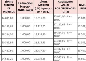 Tabla asignación económica hijos menores cargo cuanto cobrar