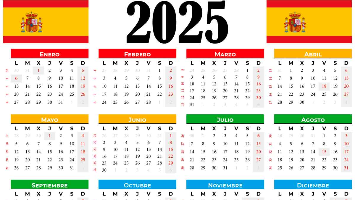 Calendario laboral 2025 con los festivos y puentes.