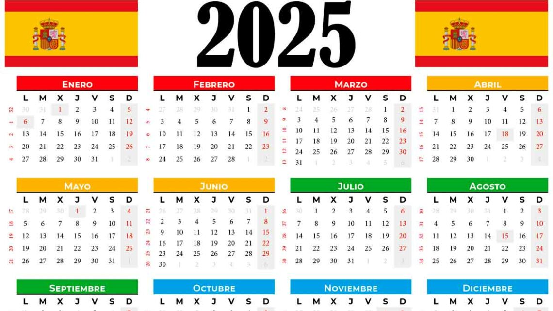 Calendario laboral 2025 con los festivos y puentes.