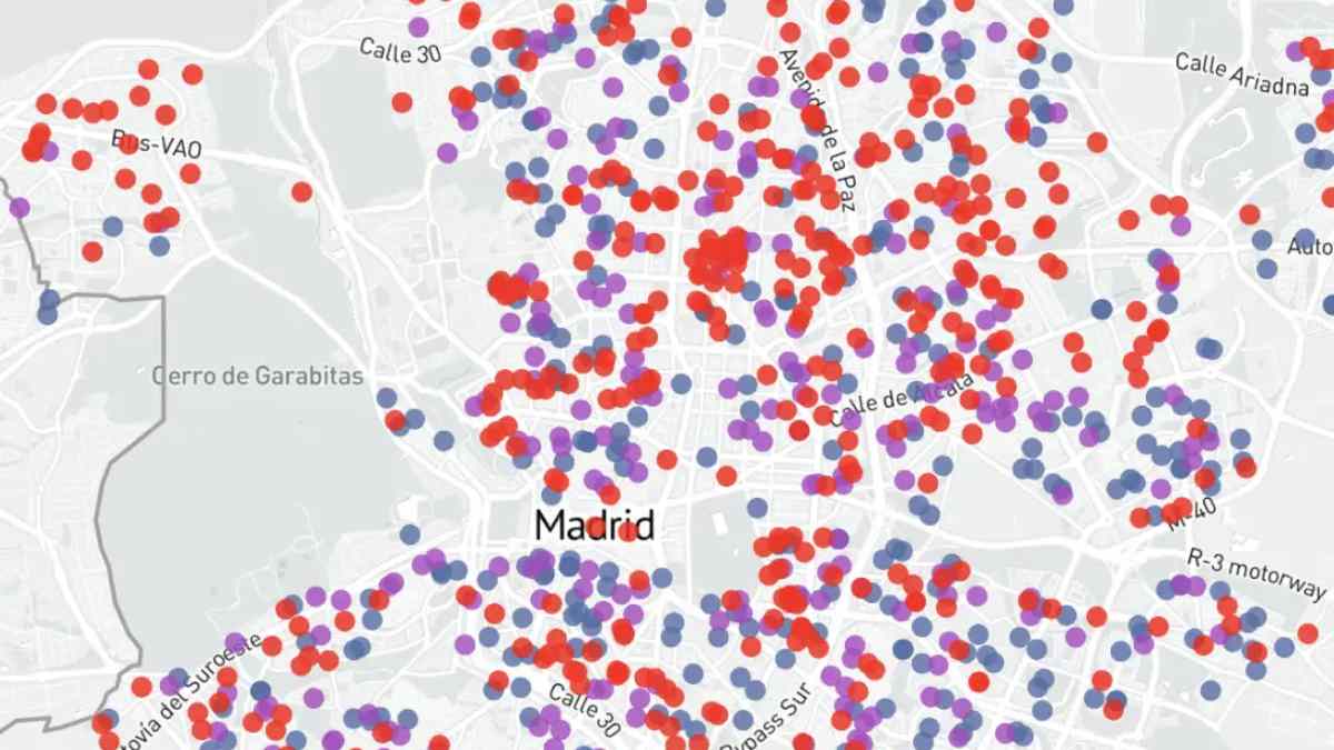 Mapa de Madrid con la ubicación de los 52 colegios que impartirán 1º y 2º de la ESO en 2025.