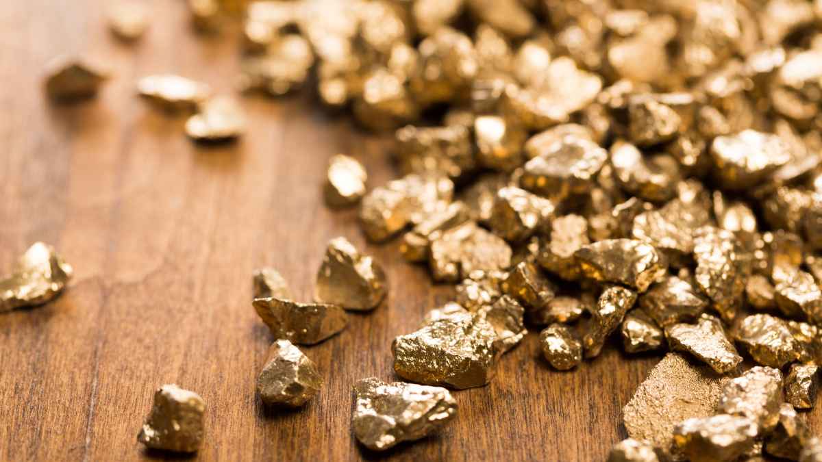 Agricultor francés Michel Dupont muestra pepitas de oro halladas en Auvernia-Ródano-Alpes