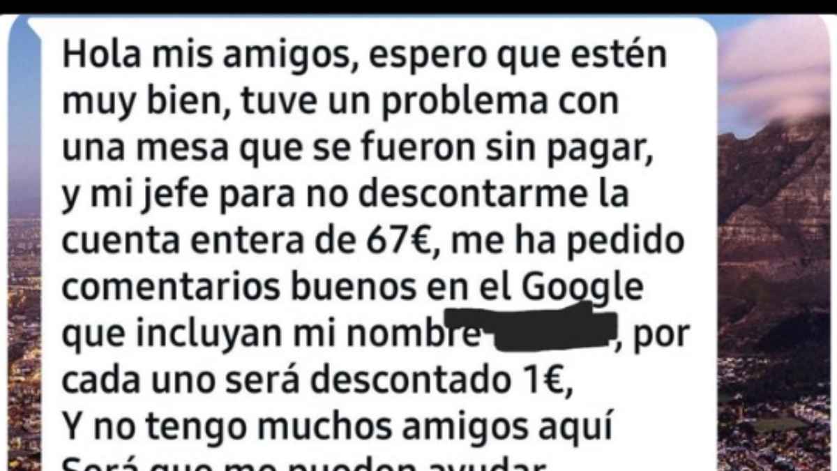 WhatsApp camarero sin papeles pide reseñas para evitar descuento simpa sueldo