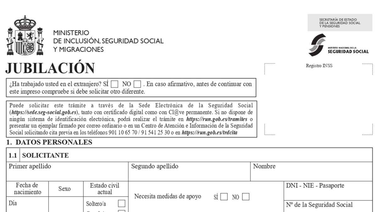 Formulario de jubilación de la Seguridad Social para solicitar pensión de 2.500 euros