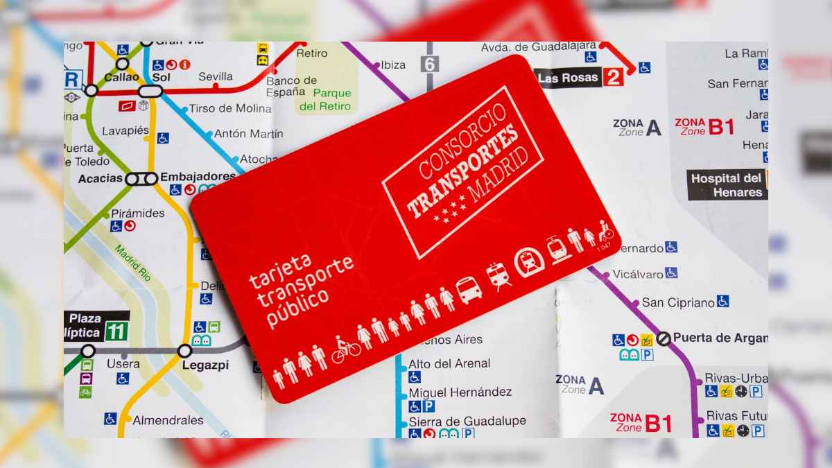 Tarjeta transporte público Madrid sobre mapa de metro