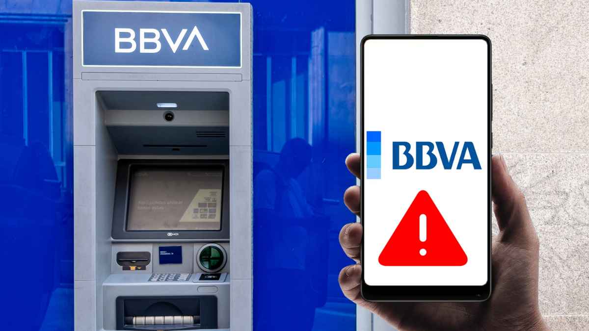 Alerta de phishing: cajero del BBVA y móvil con aviso de falso ingreso de 11.384 € que intenta robar datos en España.