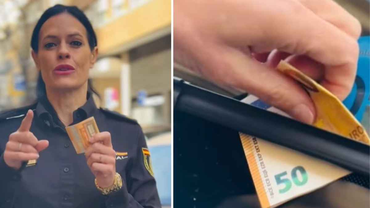 Policía alertando sobre estafa del billete falso de 50 euros en el parabrisas
