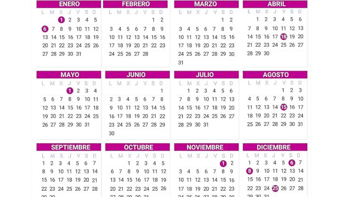 Calendario laboral España 2025 con festivos nacionales señalados