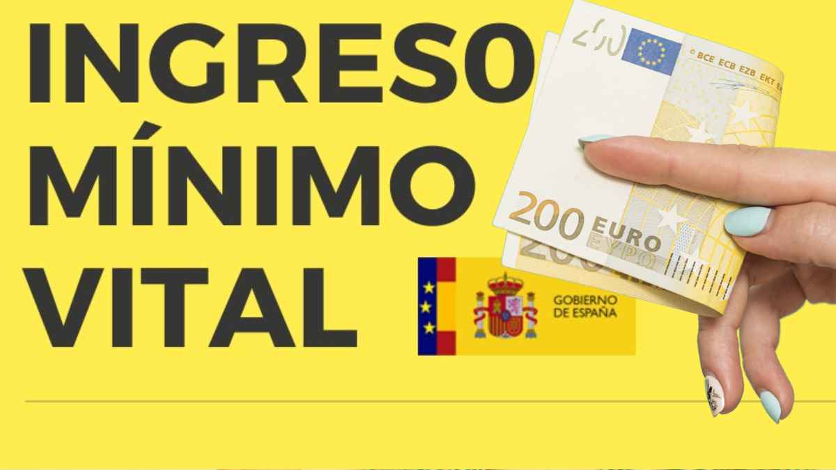 Mano con billete de 200 euros junto al texto Ingreso Mínimo Vital de la Seguridad Social
