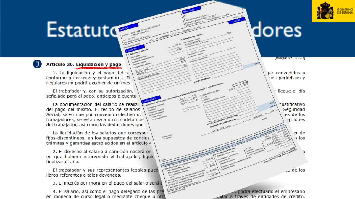 Extracto del Estatuto de los Trabajadores con nómina que refleja los intereses del 10 por ciento por retraso en el pago