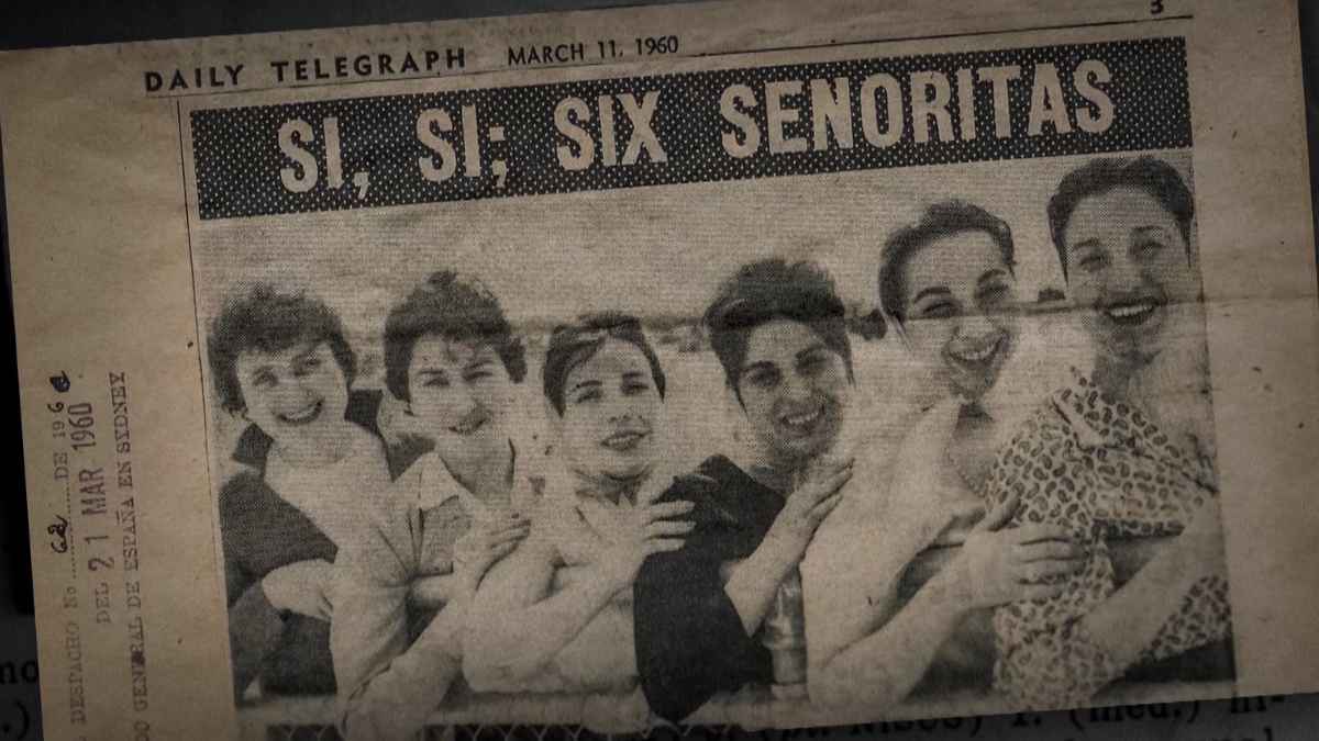 Seis jóvenes españolas del Plan Marta llegando a Australia en 1960