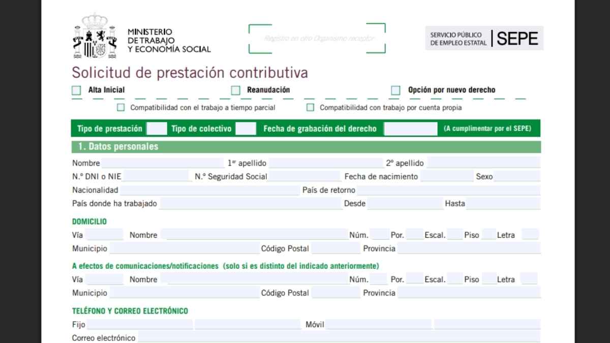 Formulario oficial del SEPE para solicitar el paro y prestación contributiva por desempleo en España