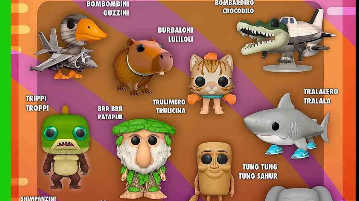 Muñecos coleccionables brainrot italiano: Tralalero Tralala, Tung Tung Sahur y otros personajes absurdos virales de TikTok.