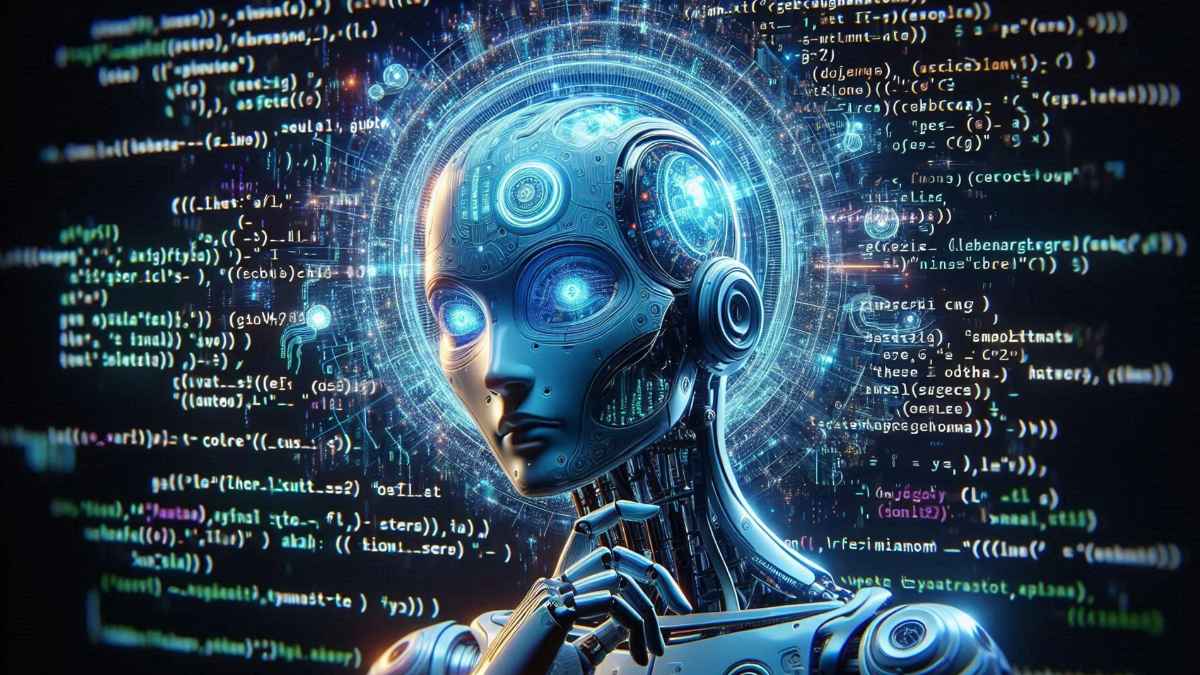 Robot de inteligencia artificial con códigos en pantalla que simboliza despidos en banco australiano