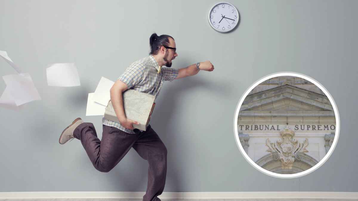 Trabajador corriendo por llegar tarde al trabajo y fallo del Tribunal Supremo sobre descuento de nómina