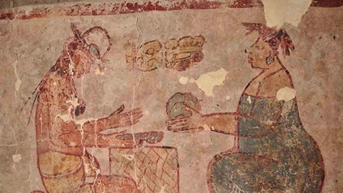 Mural maya sobre el intercambio de sal y origen del salario