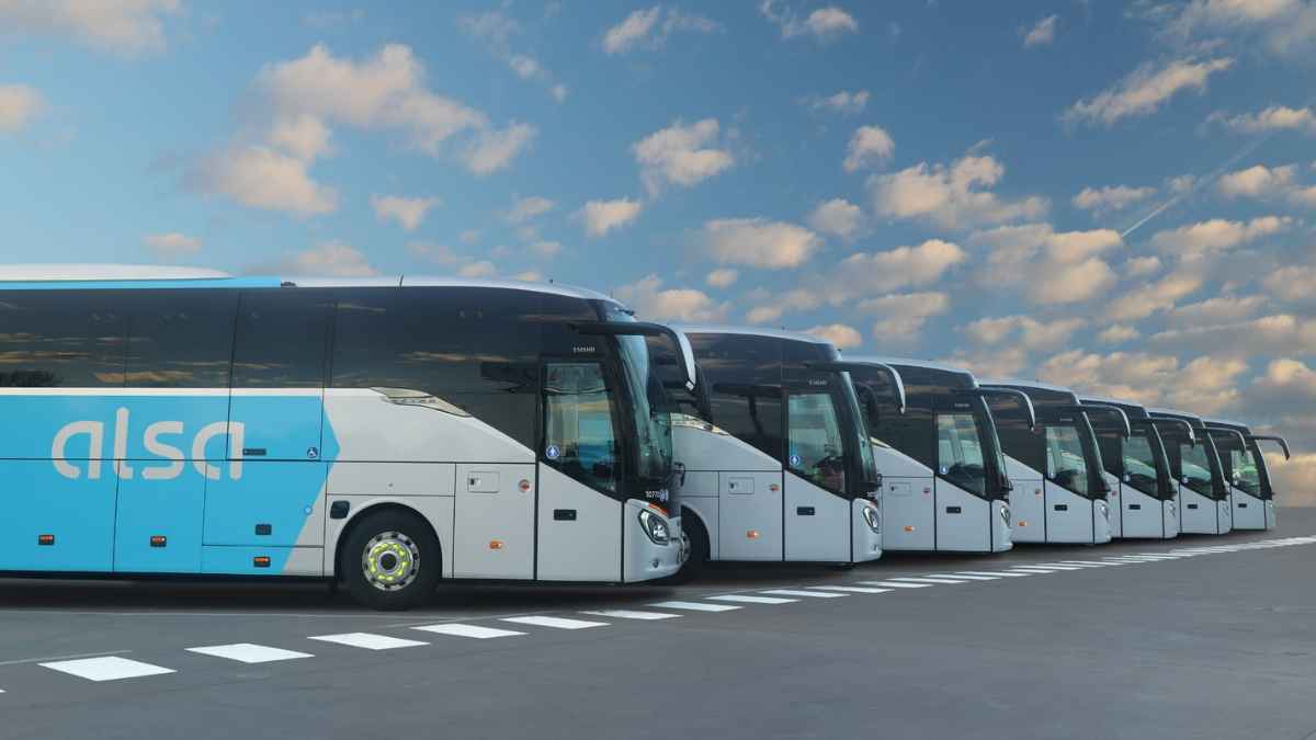 Autobuses de ALSA alineados en una explanada