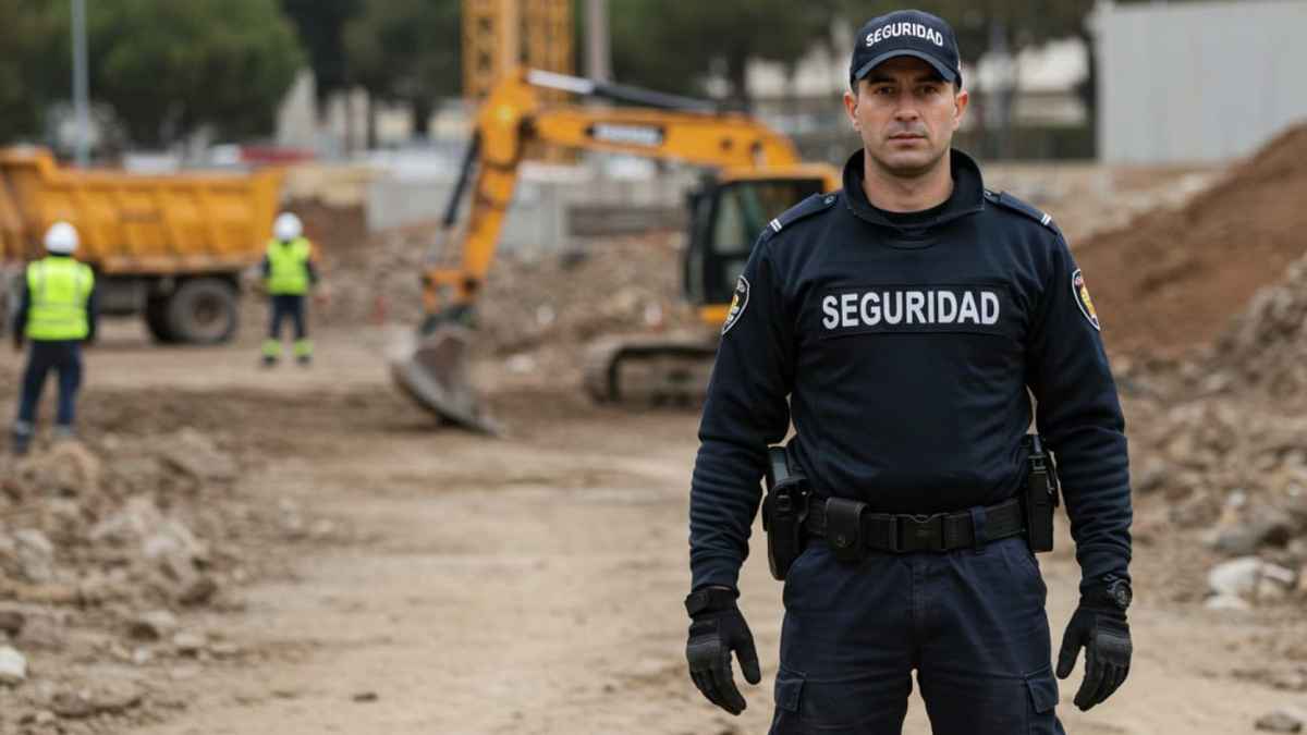Vigilante de seguridad en una obra durante su jornada laboral