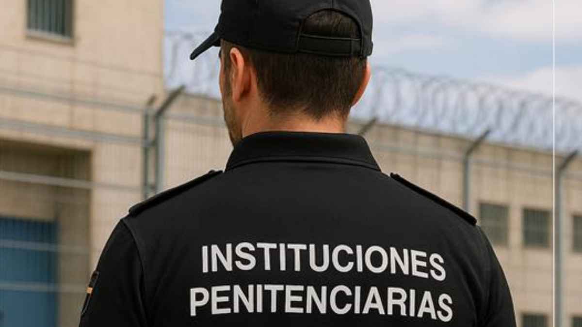 Funcionario de Instituciones Penitenciarias frente a un centro penitenciario durante el proceso selectivo 2026