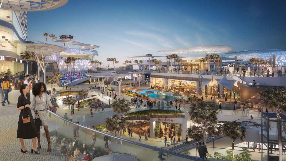 Recreación del centro comercial Infinity en Valencia con zonas de ocio y comercios