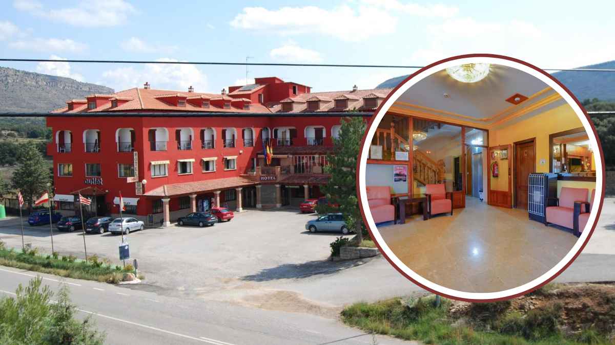 Hotel en Mora de Rubielos con recepción interior, oferta de empleo para recepcionistas con alojamiento.