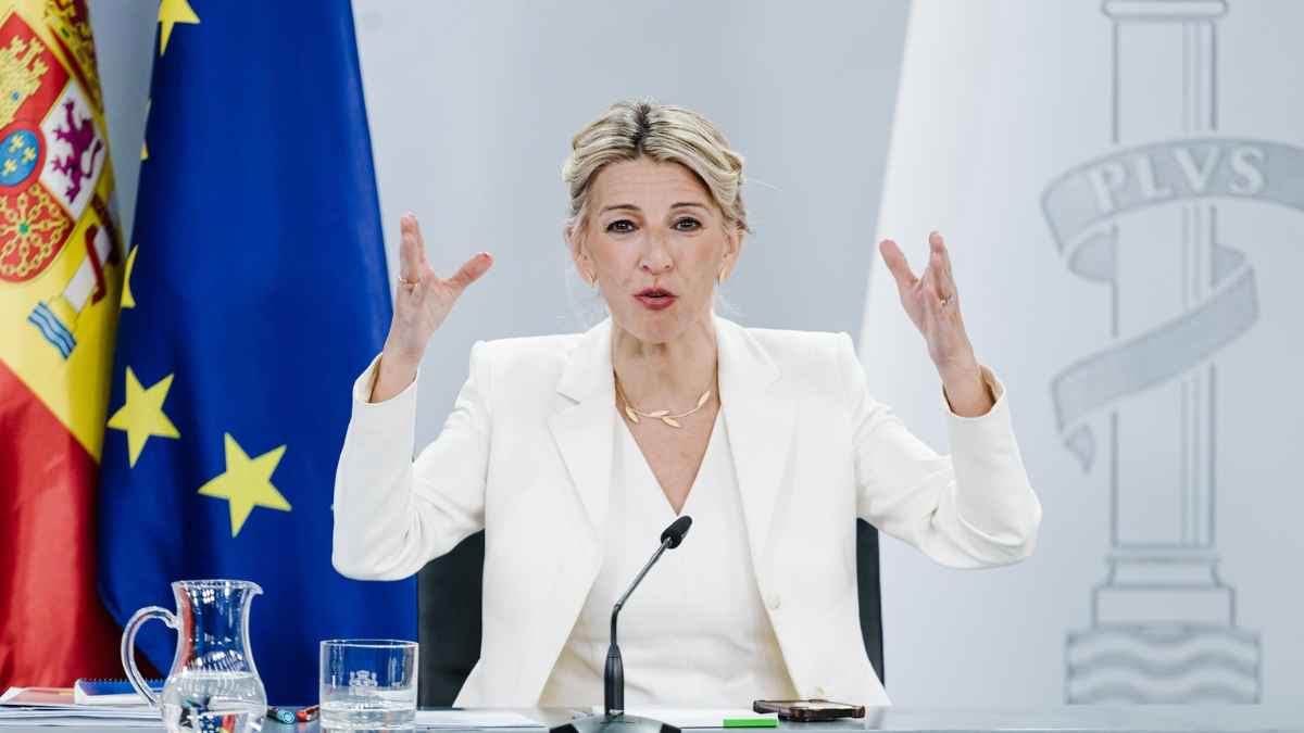 Yolanda Díaz durante una comparecencia sobre el salario mínimo interprofesional y la directiva europea